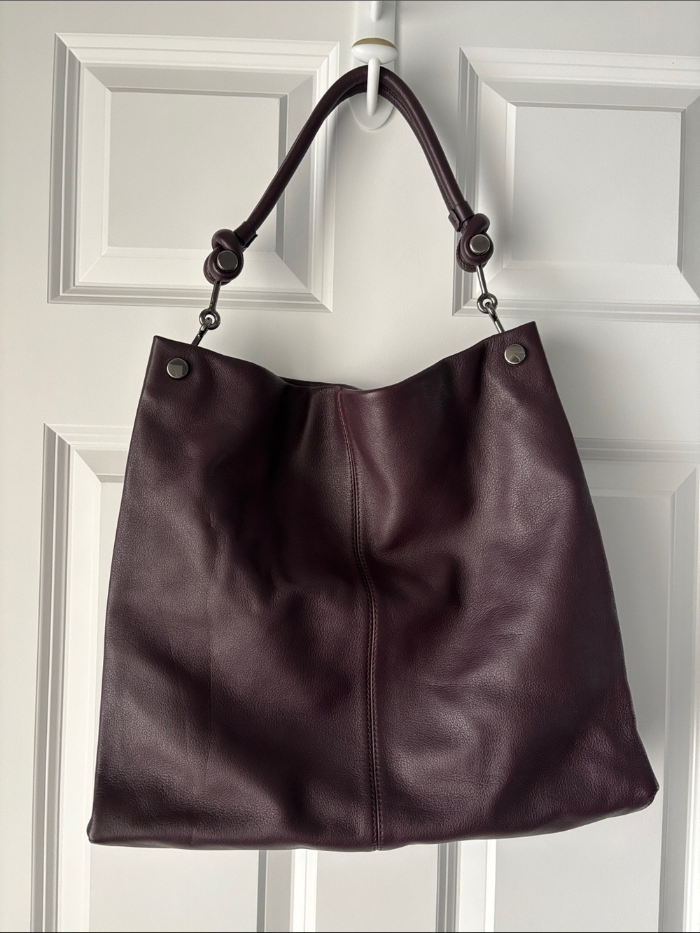 Classic Dark Purple Leather Shoulder Tote